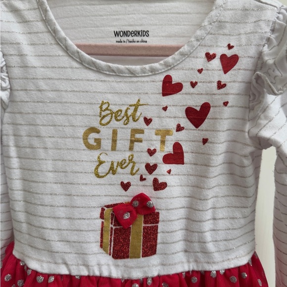 Wonderkids 3T White Red Girls Best Gift Ever Long Sleeve Christmas Holiday Dress - Picture 2 of 5